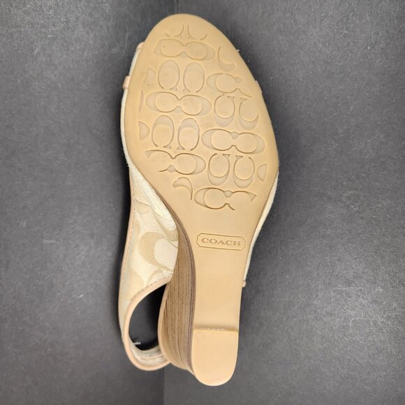 EUC - Coach Cynthia Signature Wedge Peep Toe Sandal Khaki Size 6B - Picture 8 of 16
